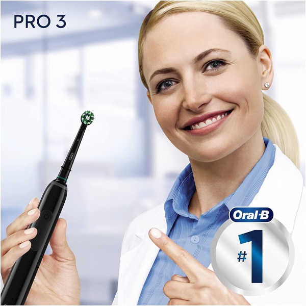 Oral-B Pro 3 Electric Toothbrush with Smart Pressure Sensor, 1 Cross Action Toothbrush Head & Travel Case, 3 Modes with Teeth Whitening, Gifts for Men/Women D505.513.3X.BK - Image 3