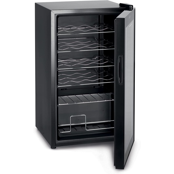 KENWOOD Beverage Cooler 24 Bottles Wine Cooler Refrigerator with Double Glass Door, Blue Light, Smart Temperature Control BCM24.000BK Black