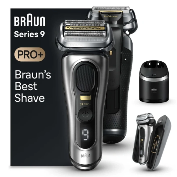 Series 9 Pro+ 9577cc Wet & Dry shaver with 6-in-1 SmartCare center and PowerCase, silver.