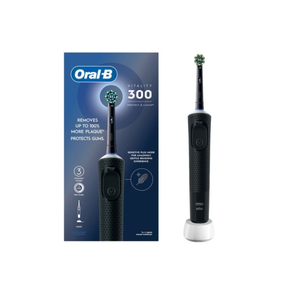 Oral B Vitality D300 Tooth Brush - 3 Cleaning Modes, Gentle Brushing And 2 Minutes Built In Timer- D103.413.3 Black